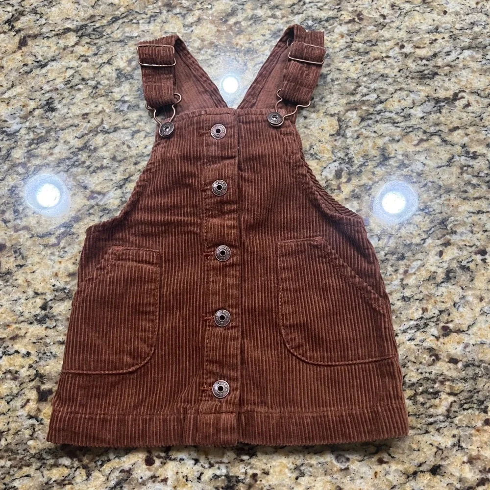 OshKosh Bgosh Brown‎ Corduroy Overall Jumper Dress Baby Girls 12M Vestbak